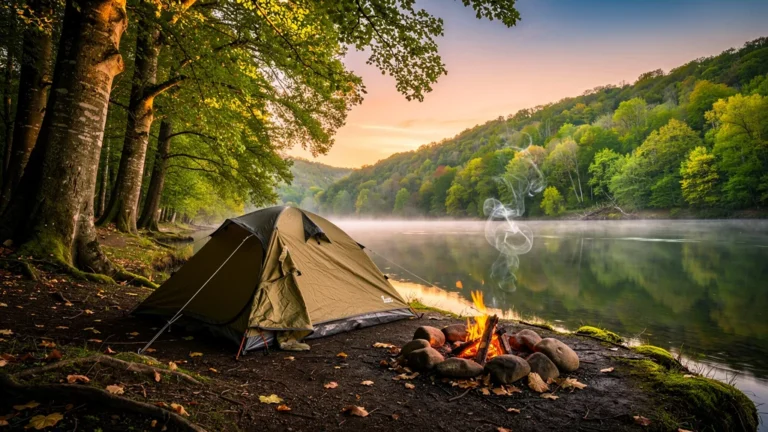 Premier bivouac sauvage sur une berge entre Les Andelys et Vernon au coucher du soleil