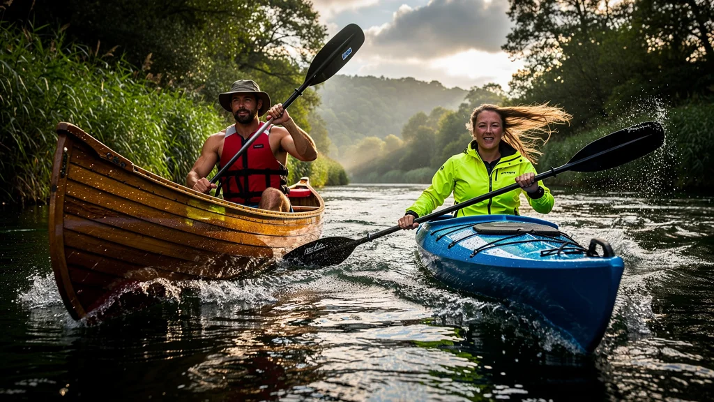 Comparaison réaliste canoë et kayak sur boucle de 12 km avec vent latéral à deux