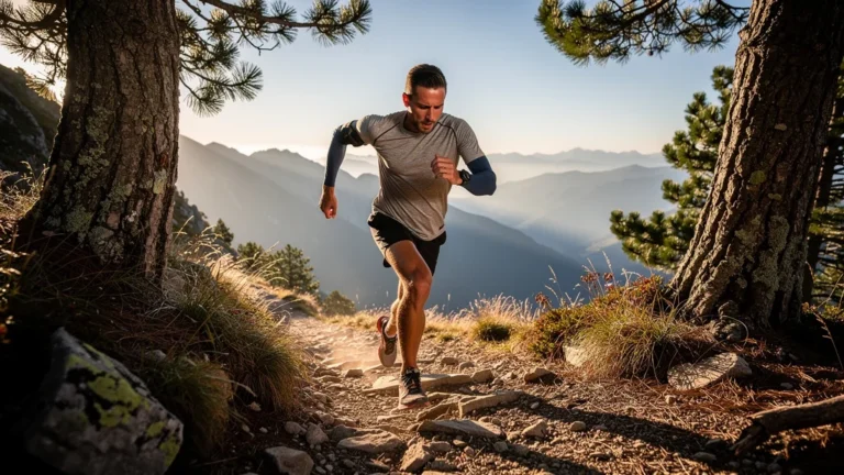Athlète en montée de 15 km ressentant l’effet d’un échauffement épaules avant l’effort intense