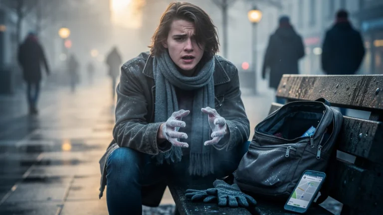 Mains engourdies par le froid à 6 degrés sans gants, impactant le débarquement